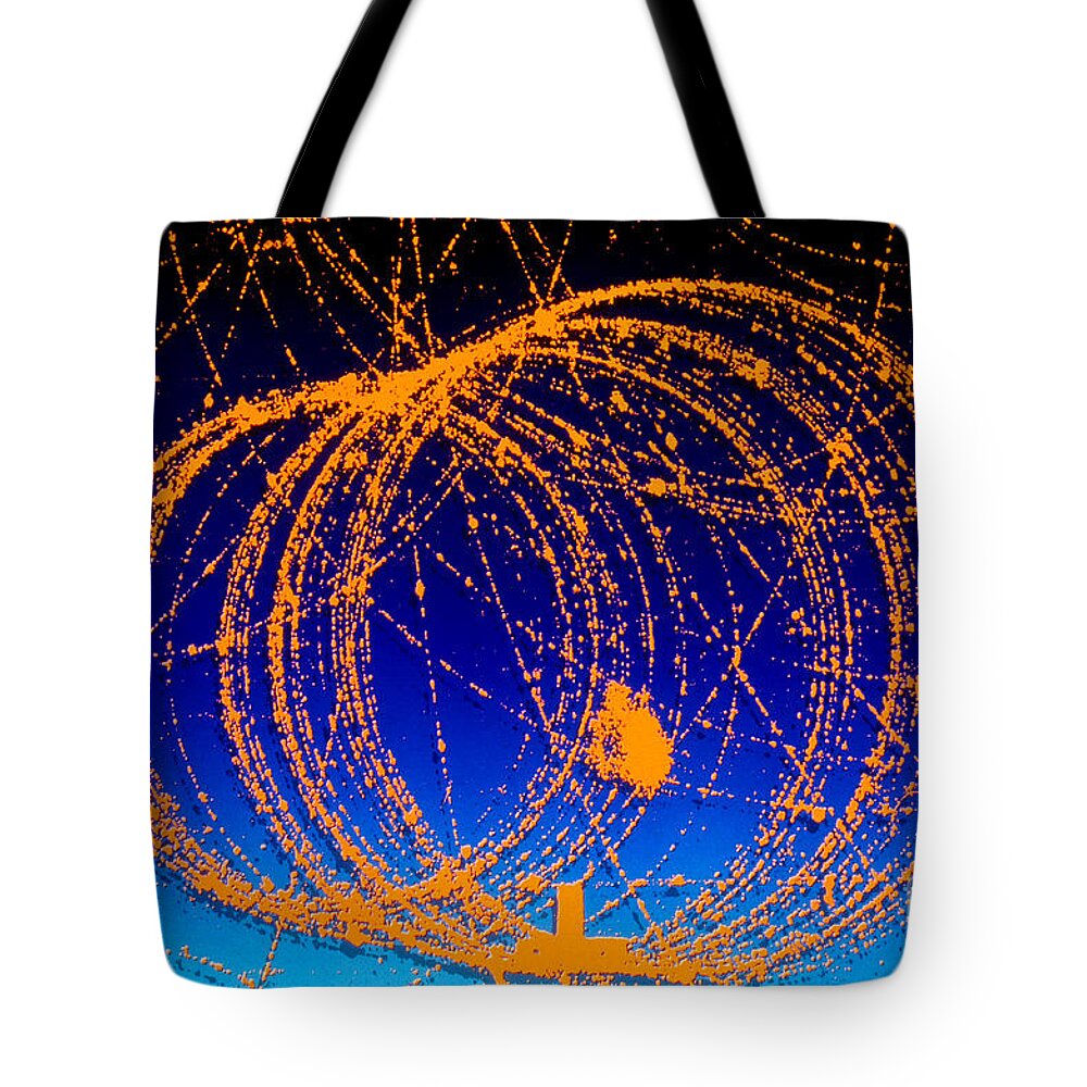 Subatomic Track Tote Bag featuring the photograph Positron Track by Photo Researchers