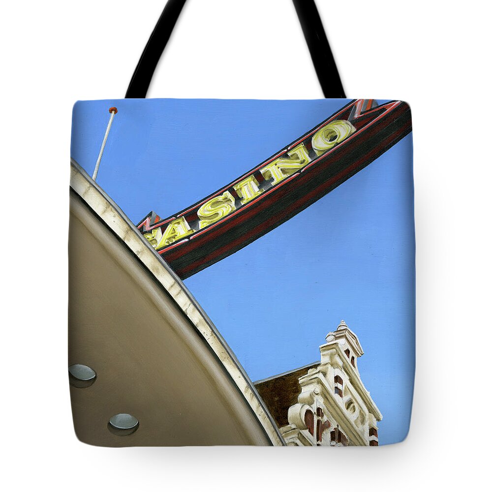 Urban Tote Bag featuring the painting Postcards from Amsterdam no.33, former Cineac Damrak, by Rob De Vries