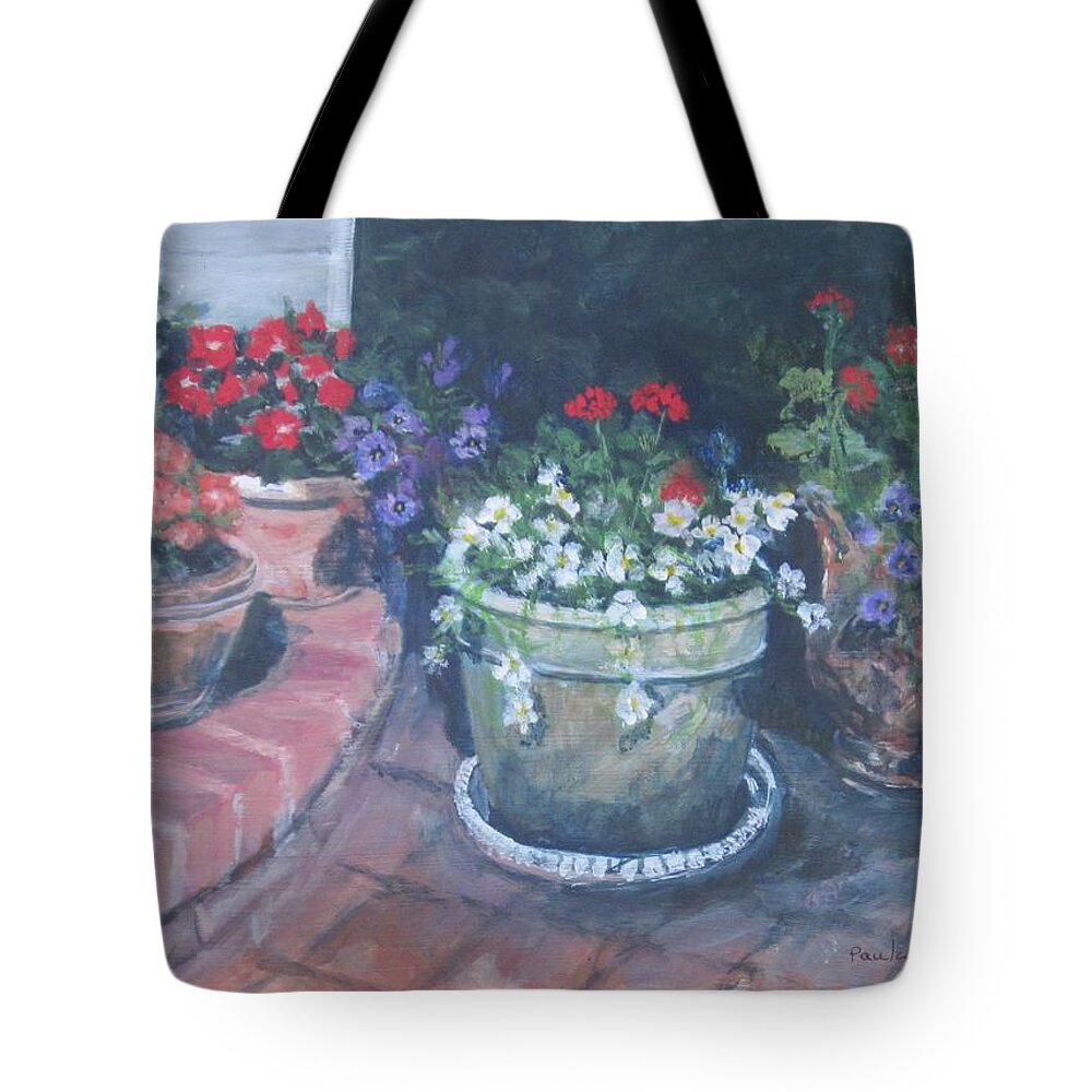 Flowers Tote Bag featuring the painting Potted Flowers by Paula Pagliughi