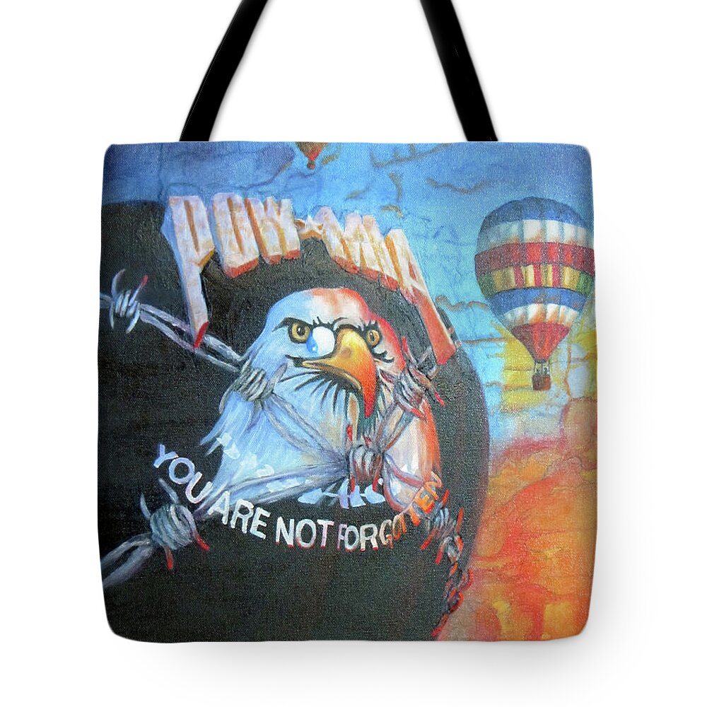 Realistic Tote Bag featuring the painting POW-MIA Never Forget by Sherry Strong