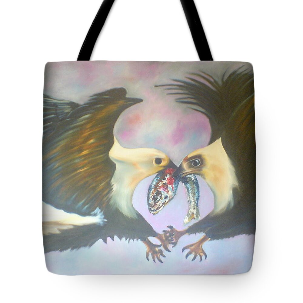Birds Tote Bag featuring the painting Power Tussel by Olaoluwa Smith