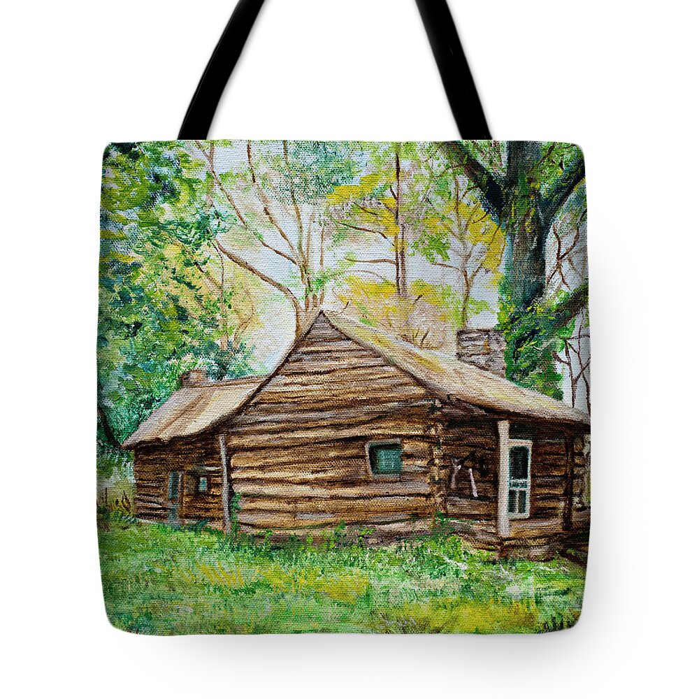 Cabin Tote Bag featuring the painting Antique Old Cabin by Kathy Knopp