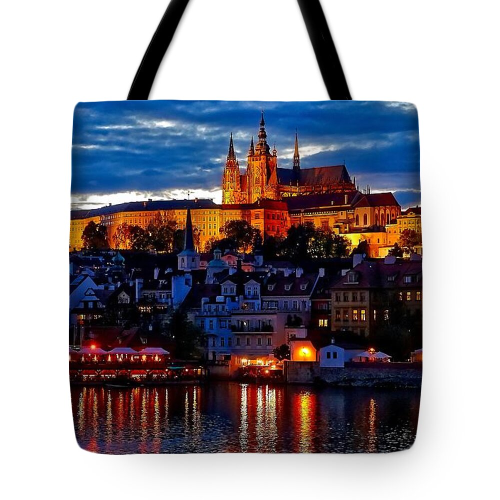 Vltava River Tote Bag featuring the photograph Prague Castle In The Evening by Rick Rosenshein