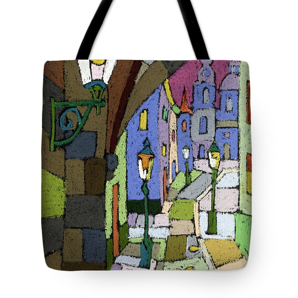 Pastel Tote Bag featuring the painting Prague Old Street Mostecka by Yuriy Shevchuk