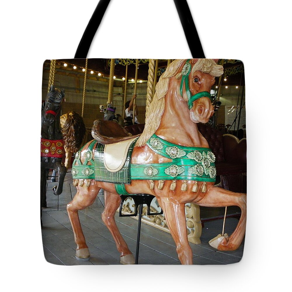 Carousel Tote Bag featuring the photograph Prancing to the Music by Peggy King