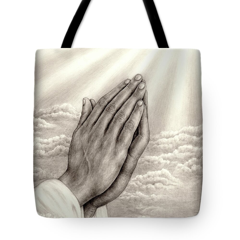 Prayerhands Tote Bag featuring the drawing Praying hands by Omoro Rahim