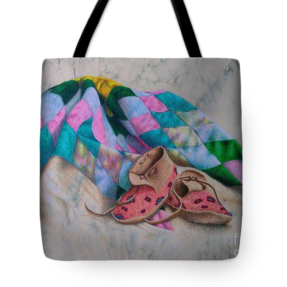 Blanket Tote Bag featuring the drawing Precious Memories SOLD prints available by Lisa Bliss Rush