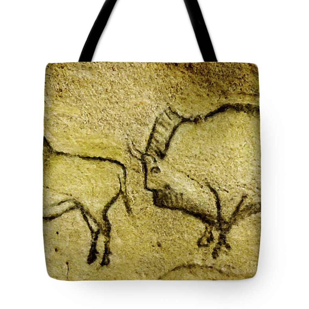 Bison Tote Bag featuring the digital art Prehistoric Bison - La Covaciella by Weston Westmoreland