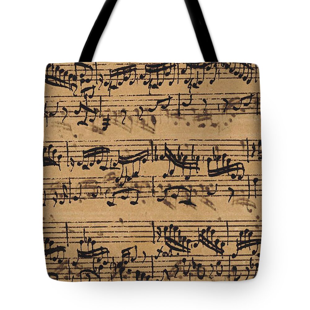 Baroque Tote Bag featuring the drawing Prelude, Fugue and Allegro in E flat by Johann Sebastian Bach