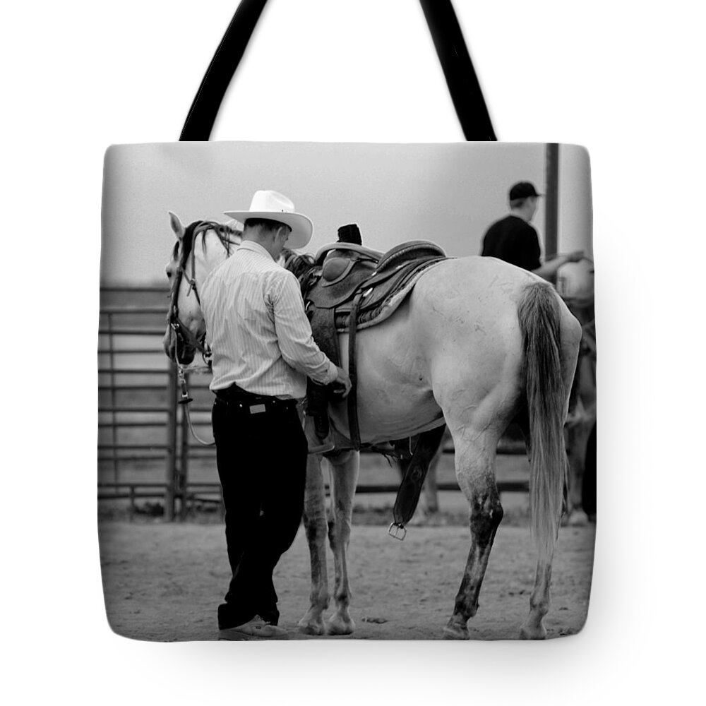 Rodeo Tote Bag featuring the photograph Preparing by Scott Sawyer