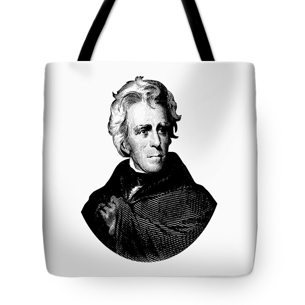 President Jackson Tote Bag featuring the digital art President Andrew Jackson Graphic Black and White by War Is Hell Store