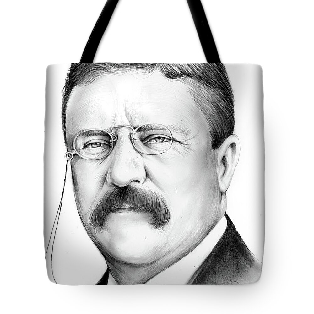 Theodore Roosevelt Tote Bag featuring the drawing President Theodore Roosevelt by Greg Joens