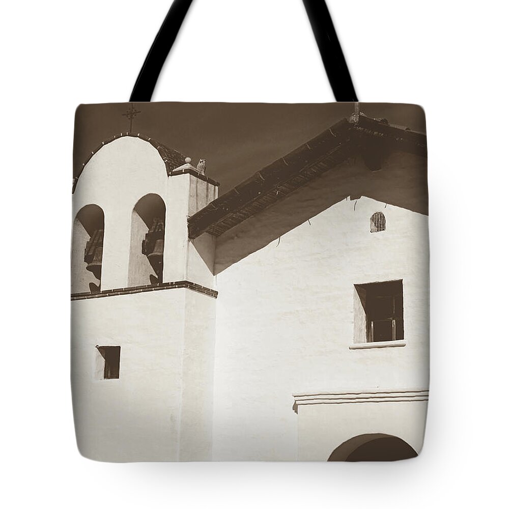 Sepia Tote Bag featuring the photograph Presidio Chapel- Art by Linda Woods by Linda Woods