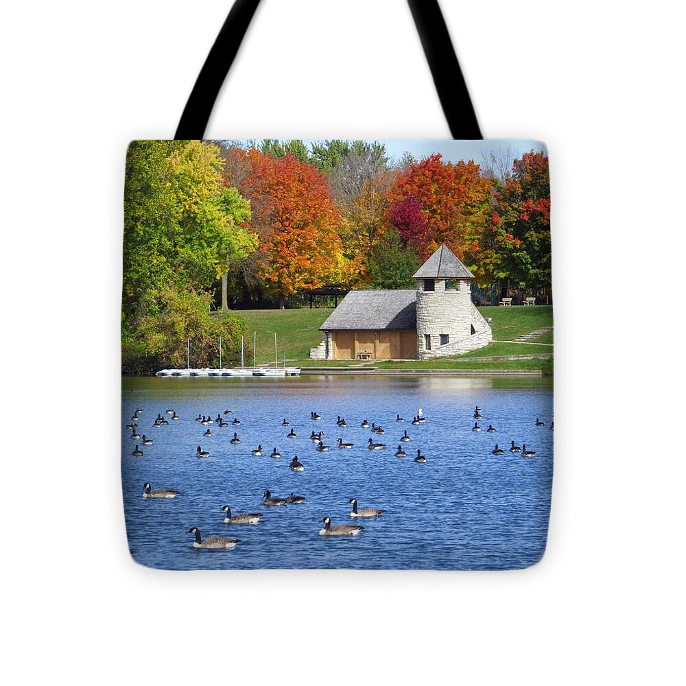 Lake Tote Bag featuring the photograph Pretty Autumn Afternoon by Lori Frisch