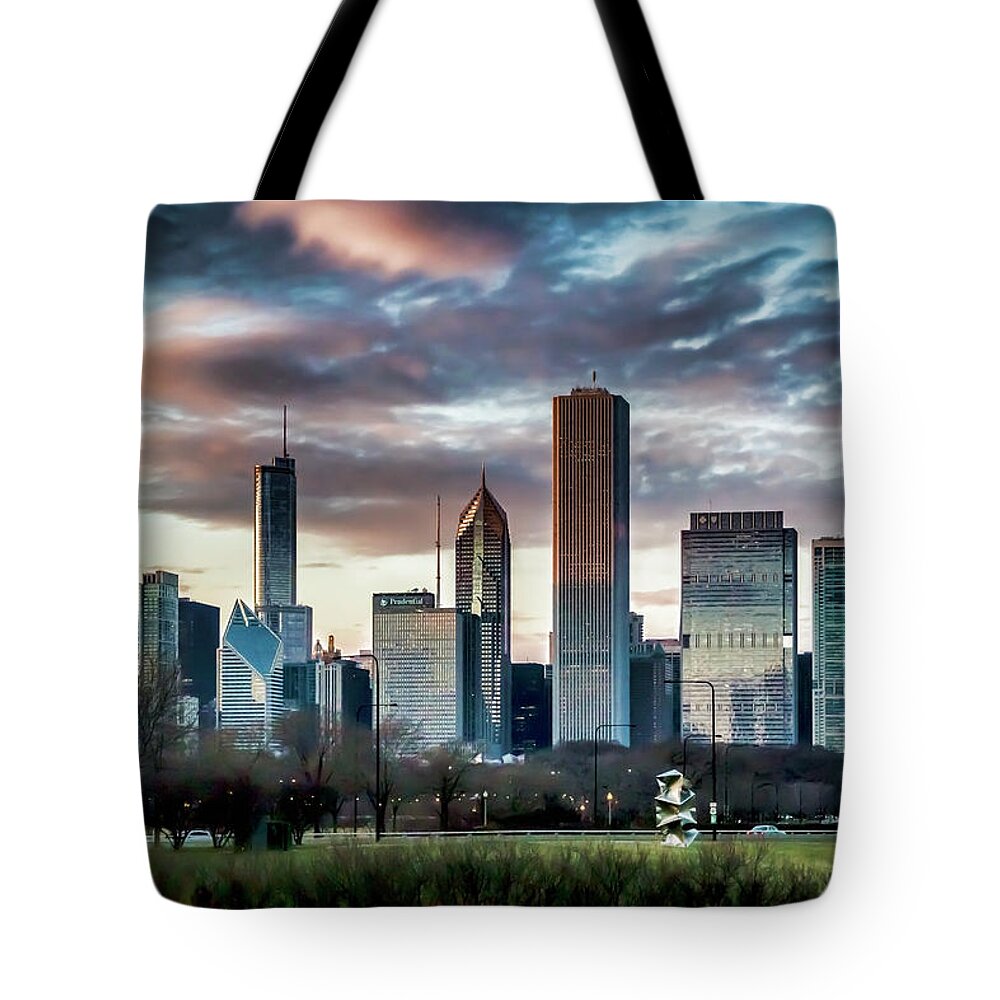 Chicago Tote Bag featuring the photograph Pretty clouds over Chicago Skyline by Sven Brogren
