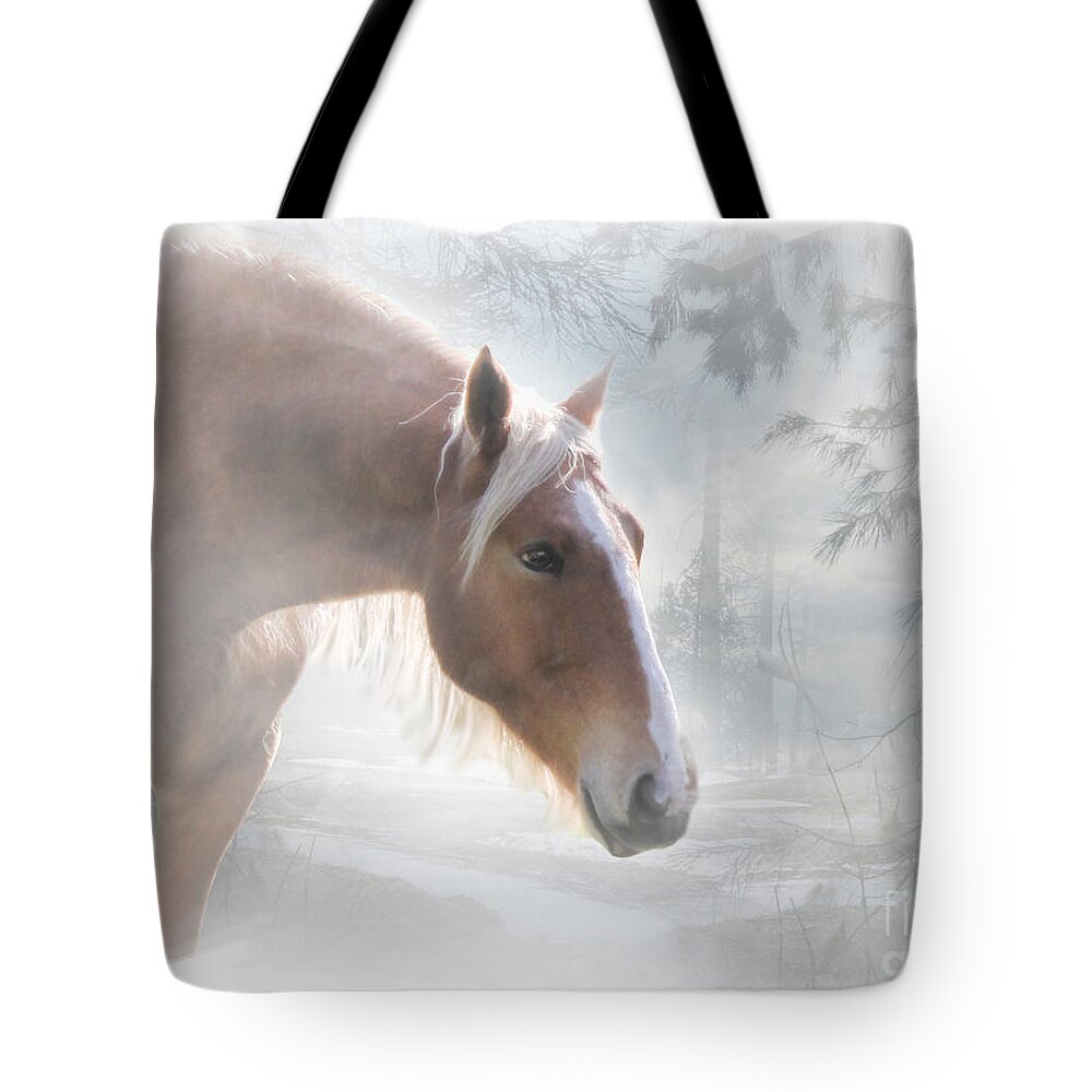 Horse Tote Bag featuring the photograph Pretty Horse and Snow by Stephanie Laird