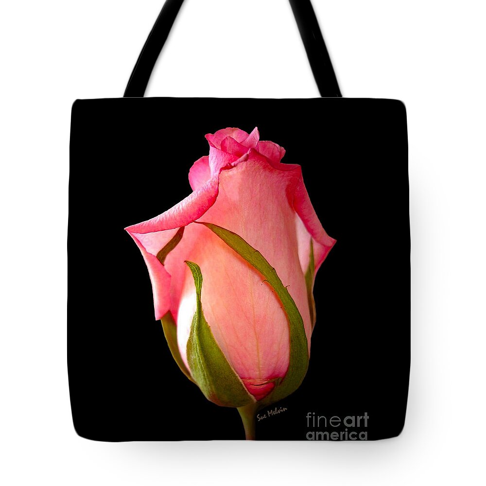 Rose Tote Bag featuring the photograph Pretty in Pink Rosebud by Sue Melvin