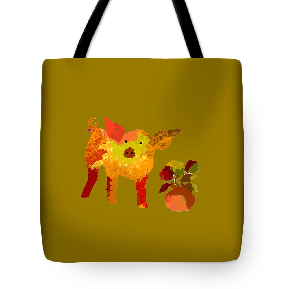 Nursery Tote Bag featuring the digital art Pretty Pig by Holly McGee