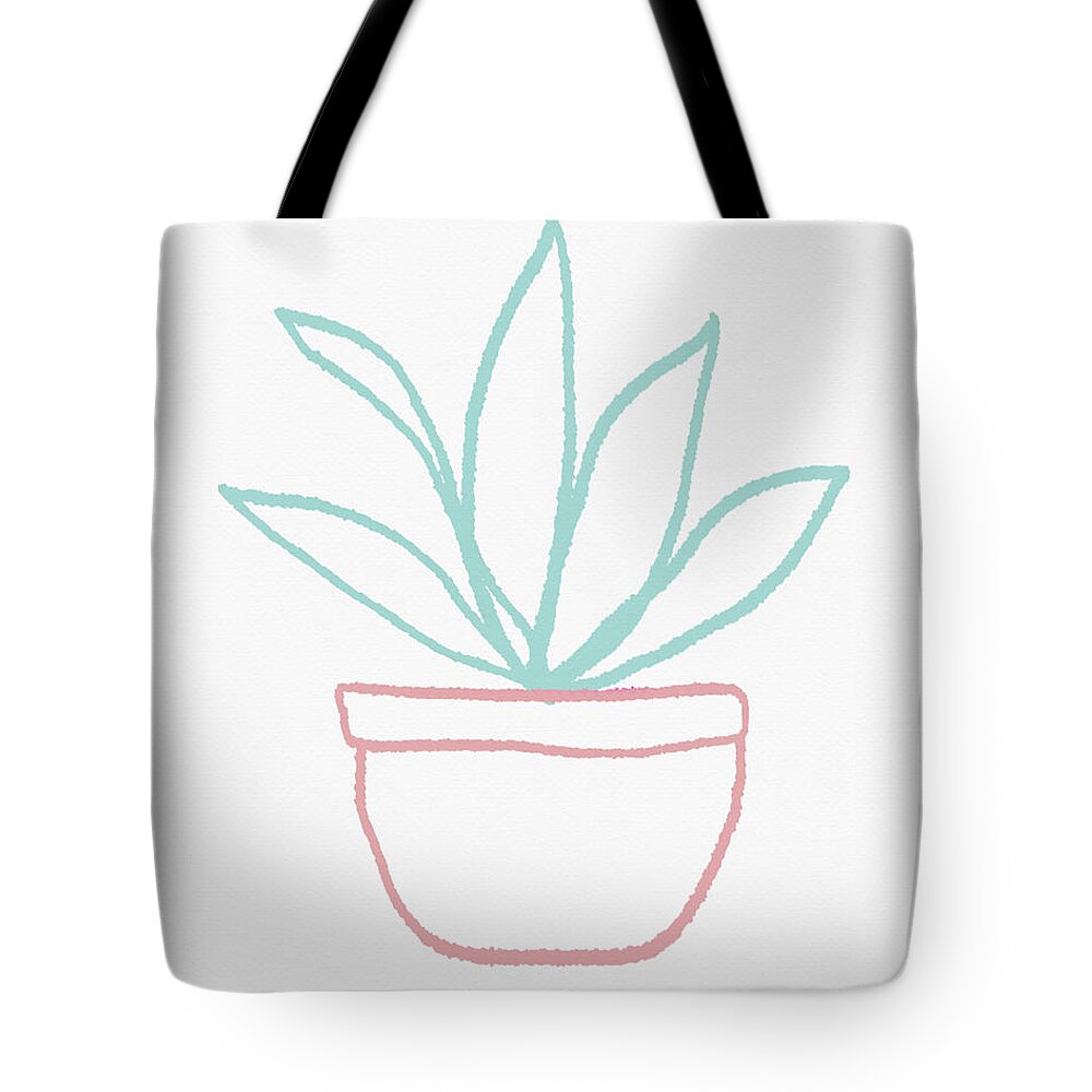 Potted Plant Tote Bag featuring the mixed media Pretty Potted Plant Illustration- Art by Linda Woods by Linda Woods
