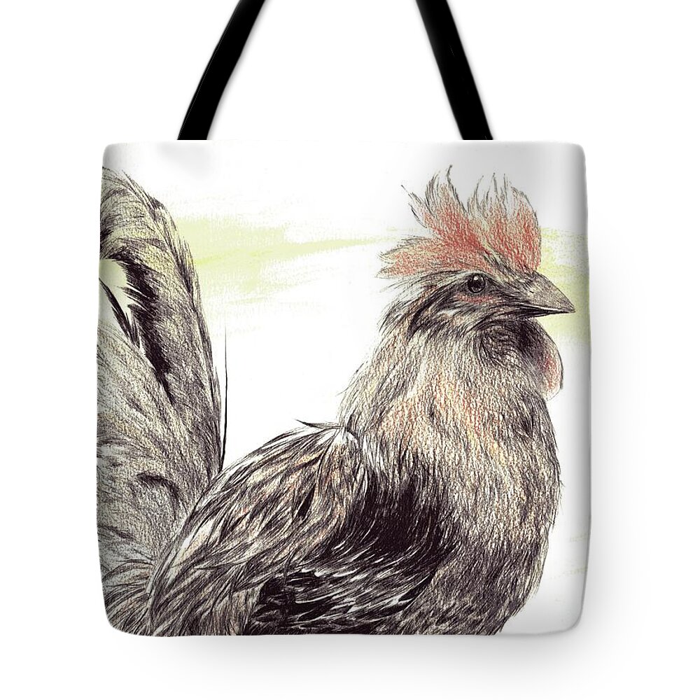 Rooster Tote Bag featuring the drawing Pride of a Rooster by Alice Chen