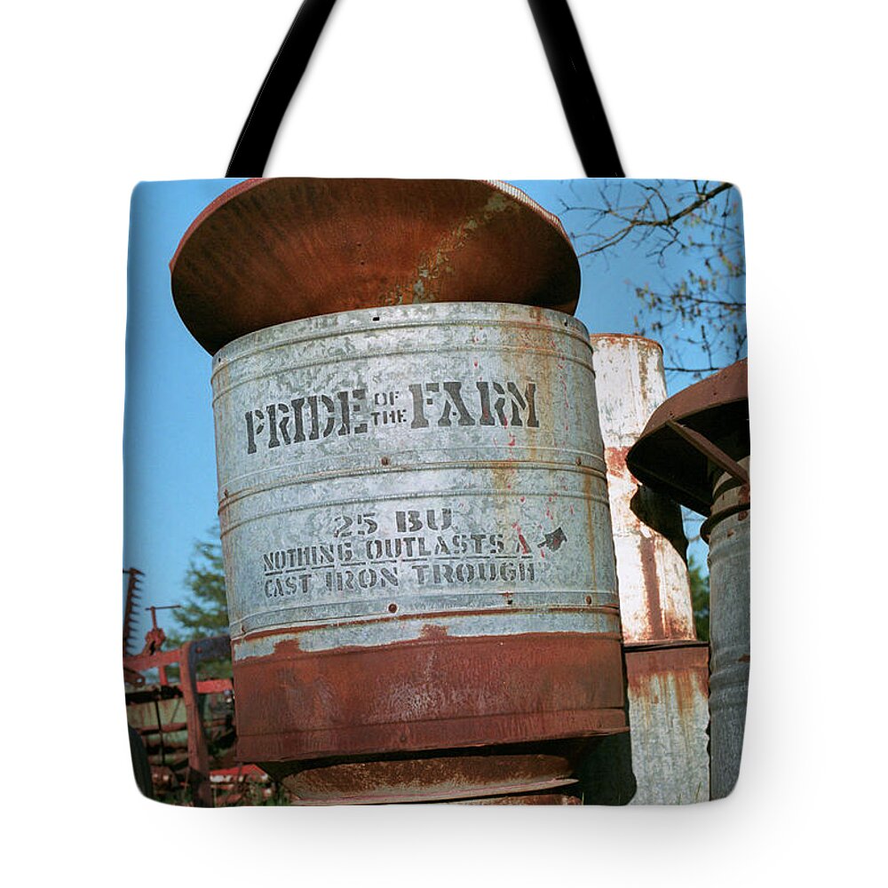 Farm Tote Bag featuring the photograph Pride of the Farm 25 bushel feeder by Grant Groberg