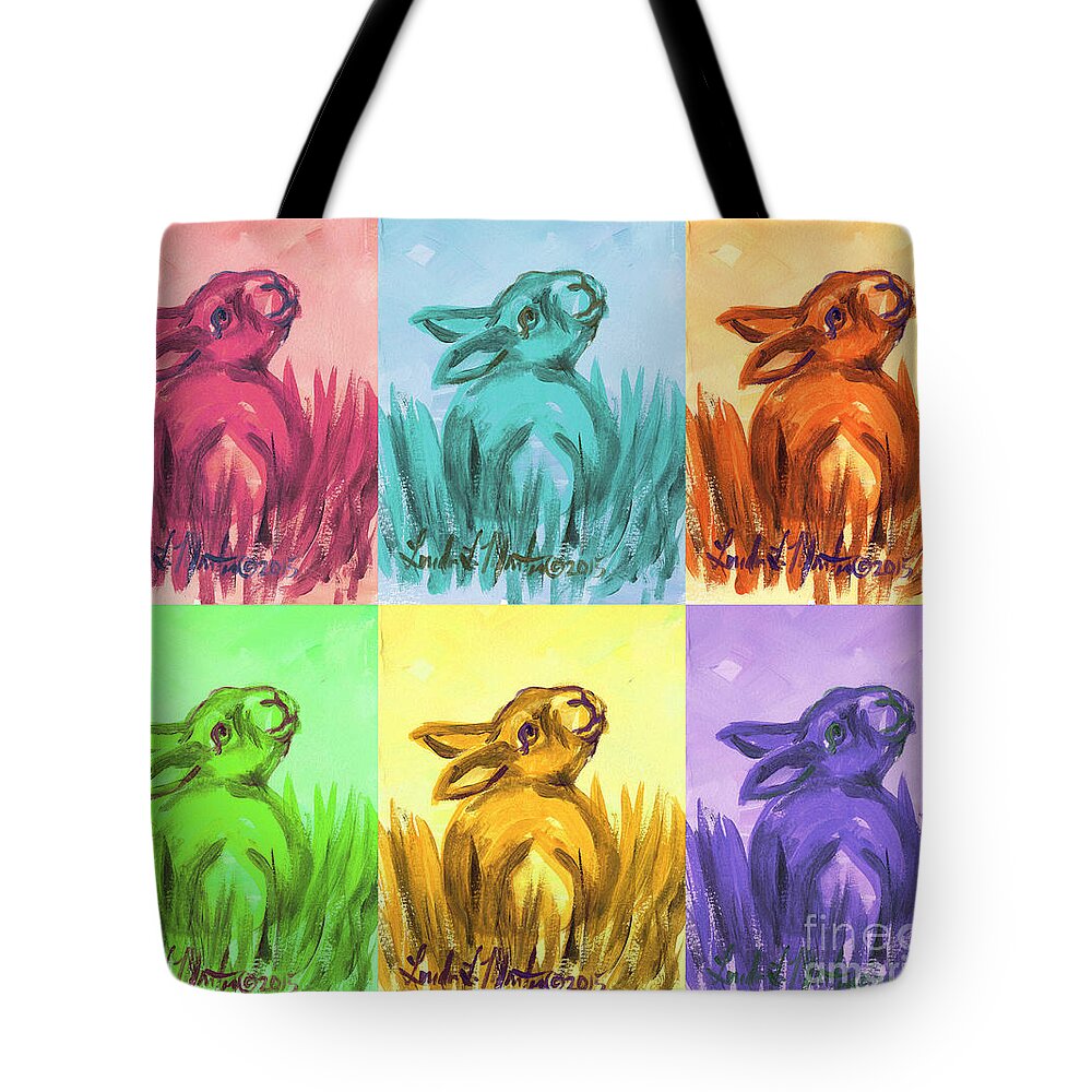 Rabbit Tote Bag featuring the painting Primary Bunnies by Linda L Martin