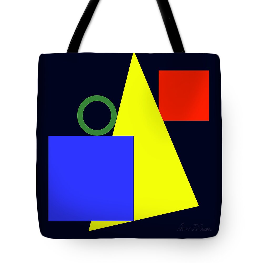  Tote Bag featuring the digital art Primary Squares Blue and Triangle with Green Circle by Robert J Sadler