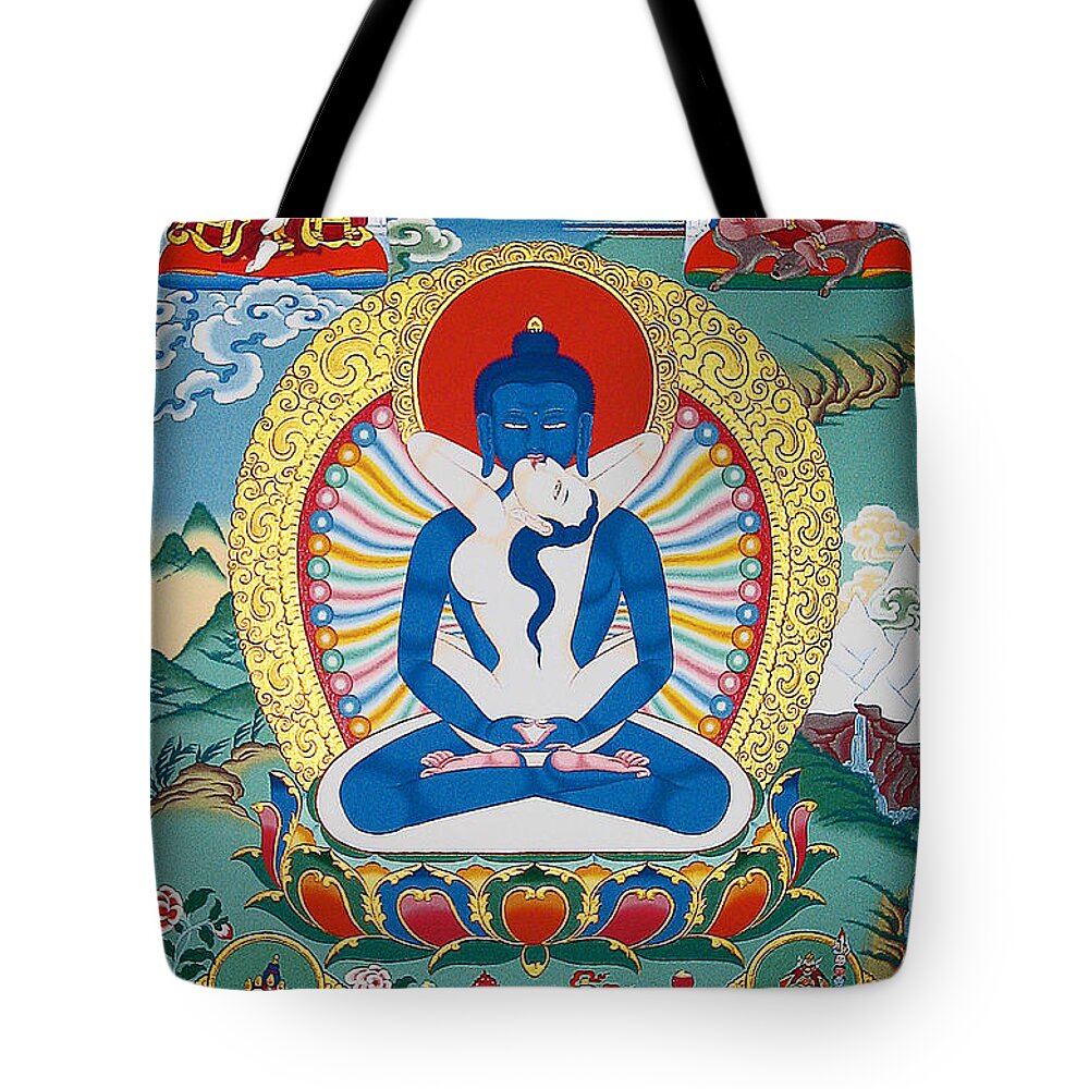 Thangka Tote Bag featuring the painting Primordial Buddha Kuntuzangpo by Sergey Noskov