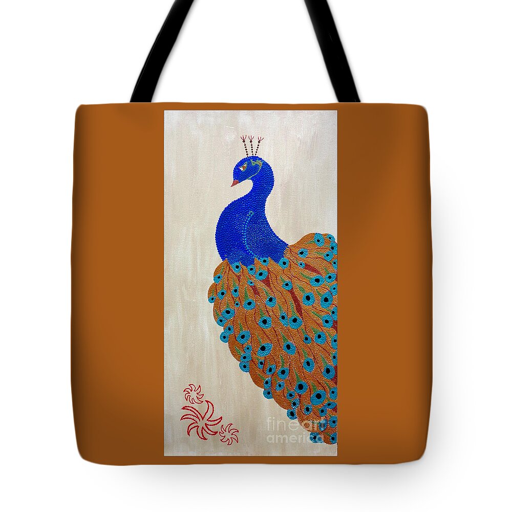 Peacock Tote Bag featuring the painting Prince the Peacock by Pruddygurl Exclusives