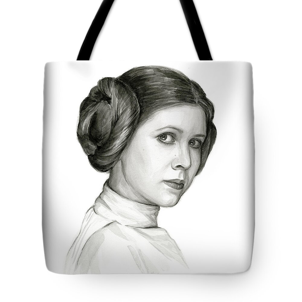 #faatoppicks Tote Bag featuring the painting Princess Leia Watercolor Portrait by Olga Shvartsur