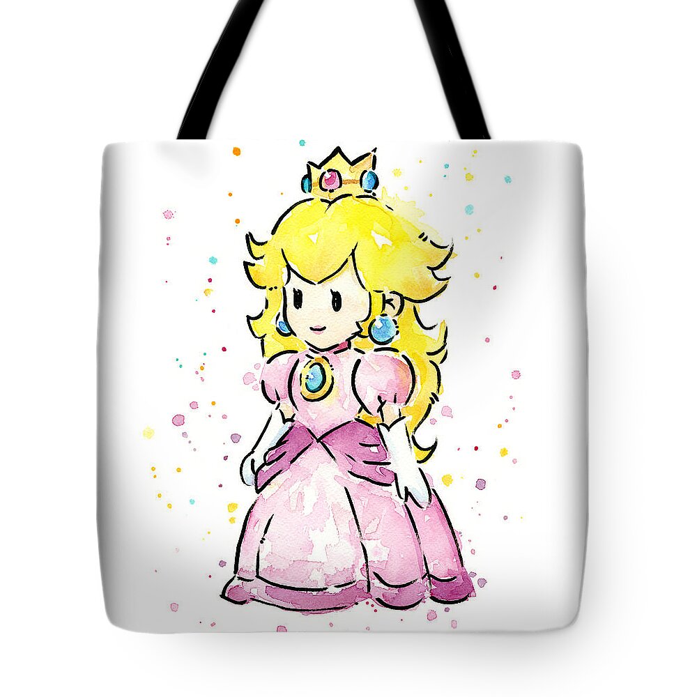 Peach Tote Bag featuring the painting Princess Peach Watercolor by Olga Shvartsur