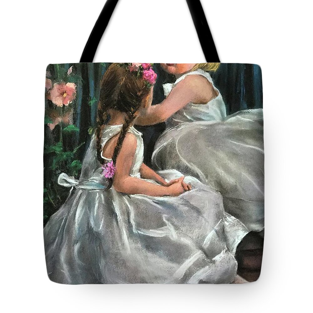 Grils In Dresses Tote Bag featuring the painting Princesses by Jieming Wang