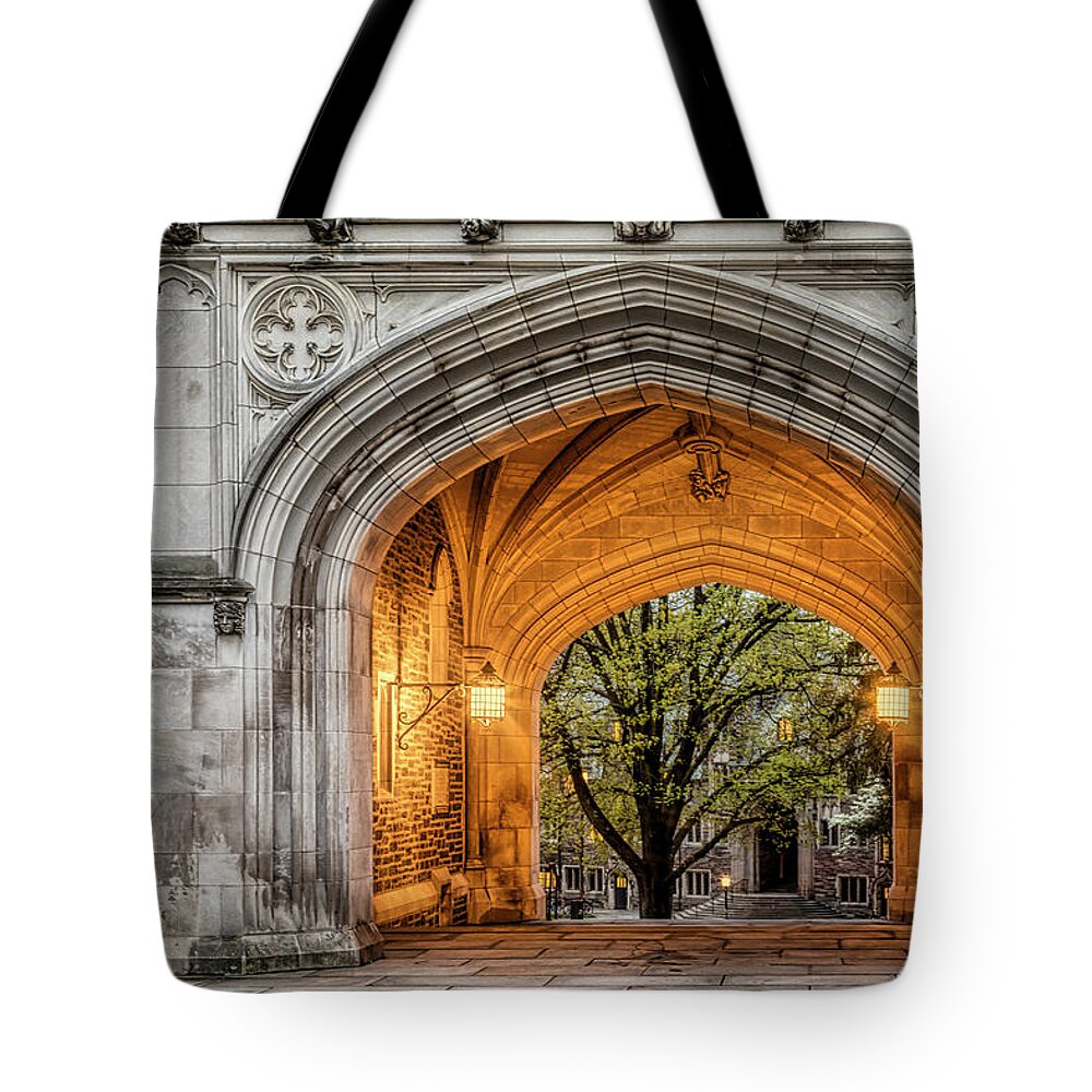 Princeton University Tote Bag featuring the photograph Princeton University Blair Hall Arch by Susan Candelario