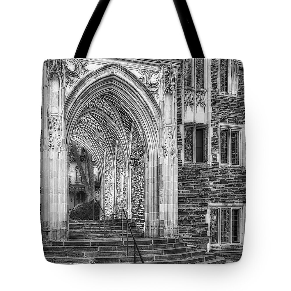 Princeton University Tote Bag featuring the photograph Princeton University Lockhart Hall Dorms BW by Susan Candelario