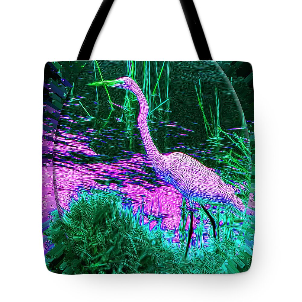 Sandhill Crane With Tropical Sunset Tote Bag featuring the digital art Prismatic Sunset by Jennie Barnett