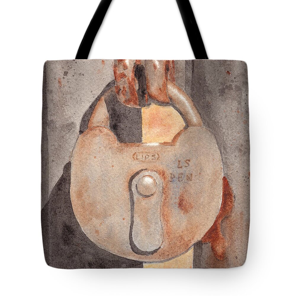 Lock Tote Bag featuring the painting Prison Lock by Ken Powers