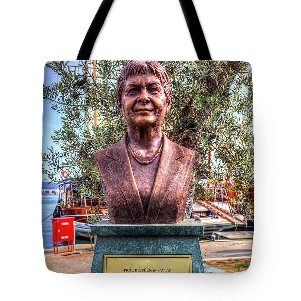 Women Rights Tote Bag featuring the photograph Professor Turkan Saylan Statue by David Pyatt