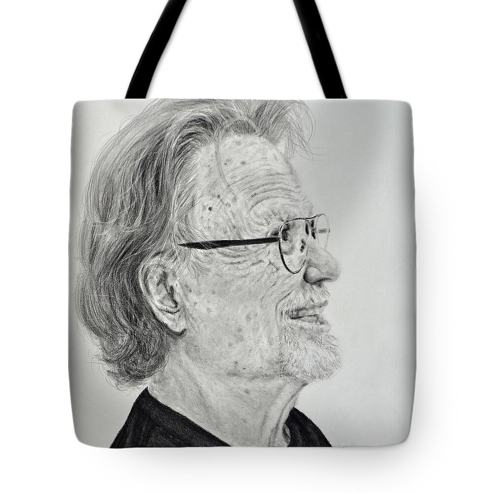 Singer Tote Bag featuring the drawing Profile Portrait of Kris Kristofferson by Jim Fitzpatrick