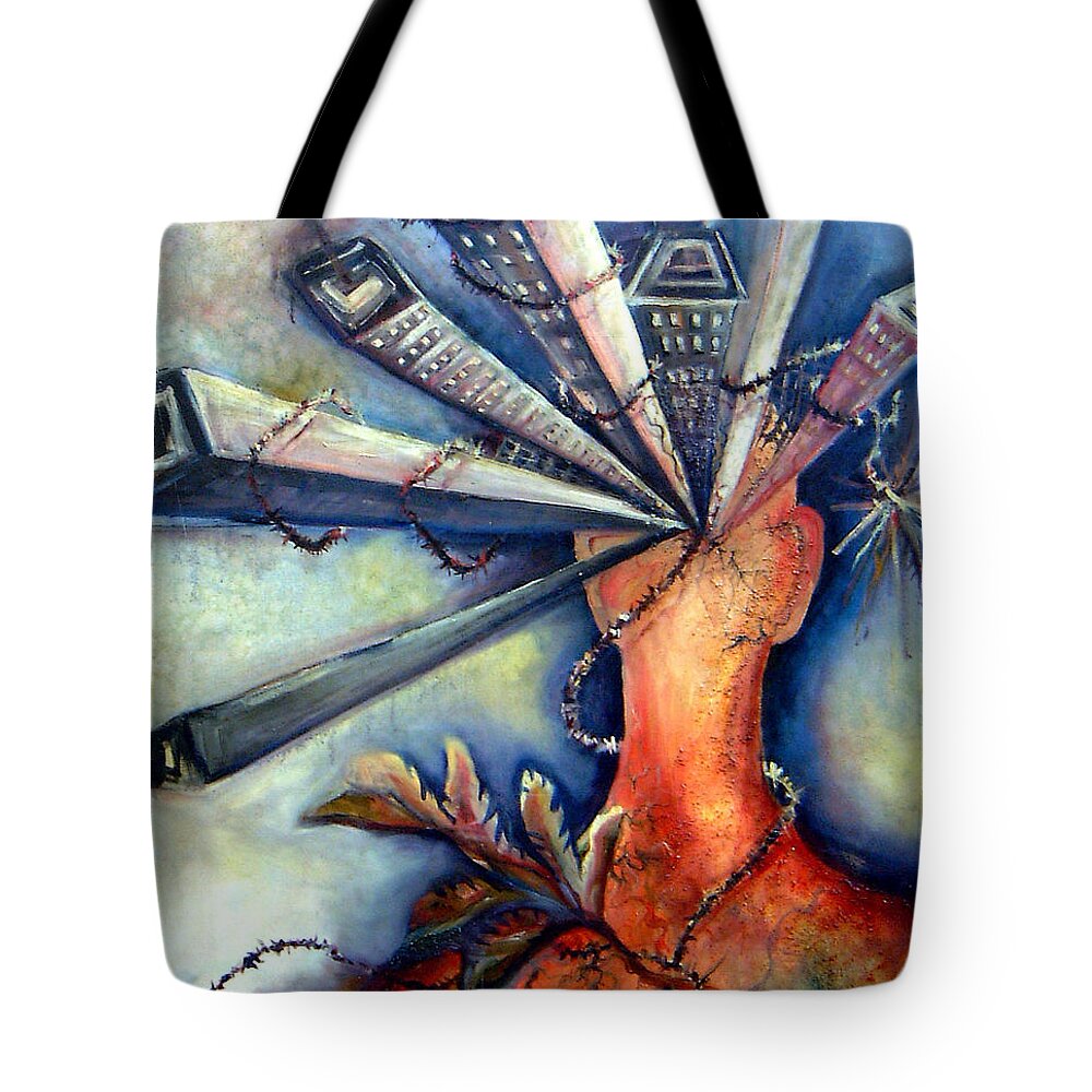 Semi Abstract Tote Bag featuring the painting Progress Mess by Linda Shackelford