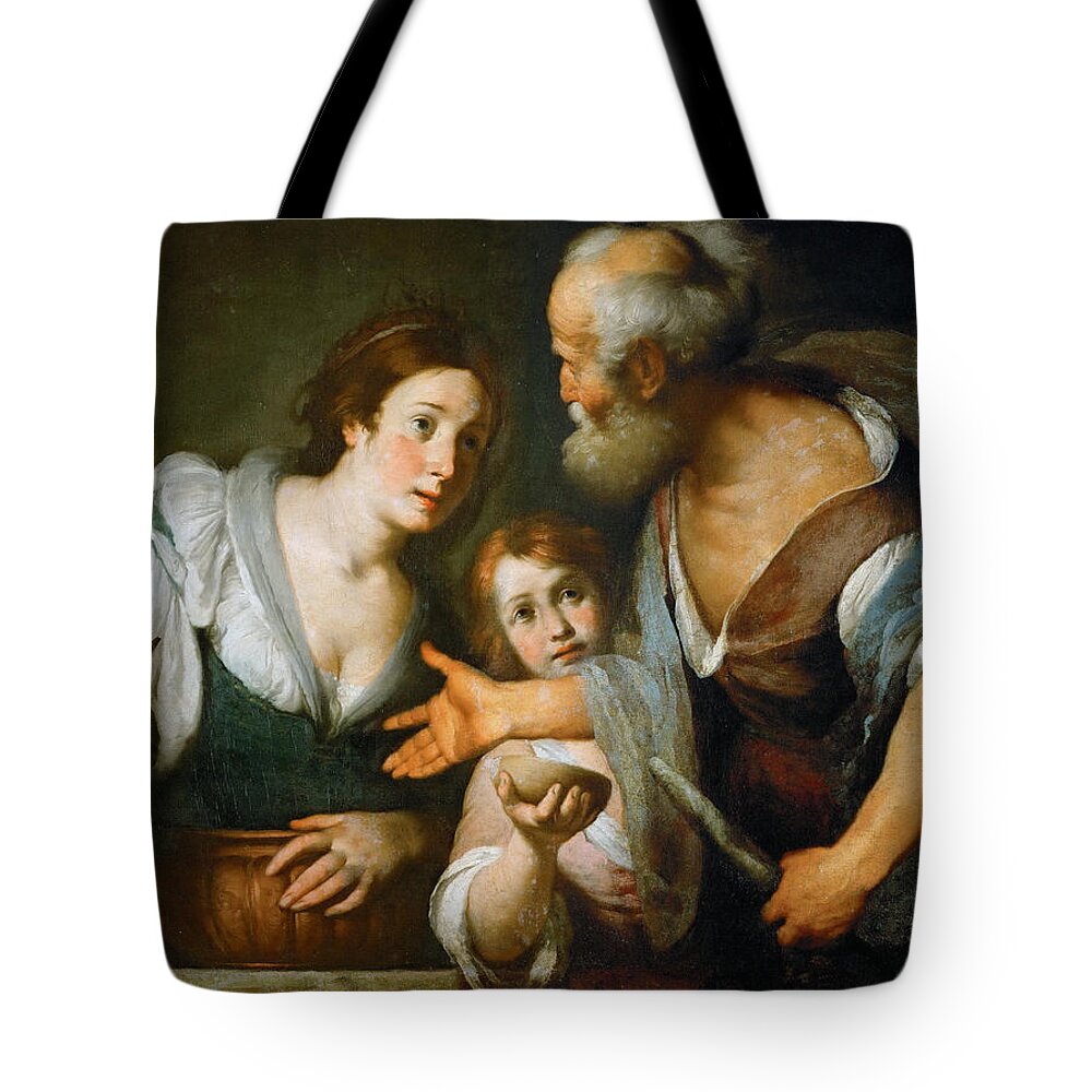 Bernardo Strozzi Tote Bag featuring the painting Prophet Elijah and the Widow of Sarepta by Bernardo Strozzi