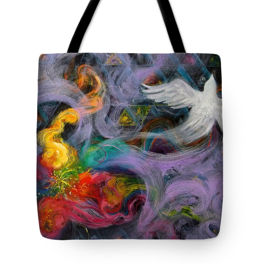 Dove Tote Bag featuring the painting Prophetic Message Sketch Painting 10 Divine Pattern Dove by Anne Cameron Cutri