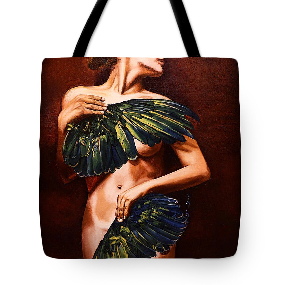 Woman Tote Bag featuring the painting Protection by Nicole MARBAISE