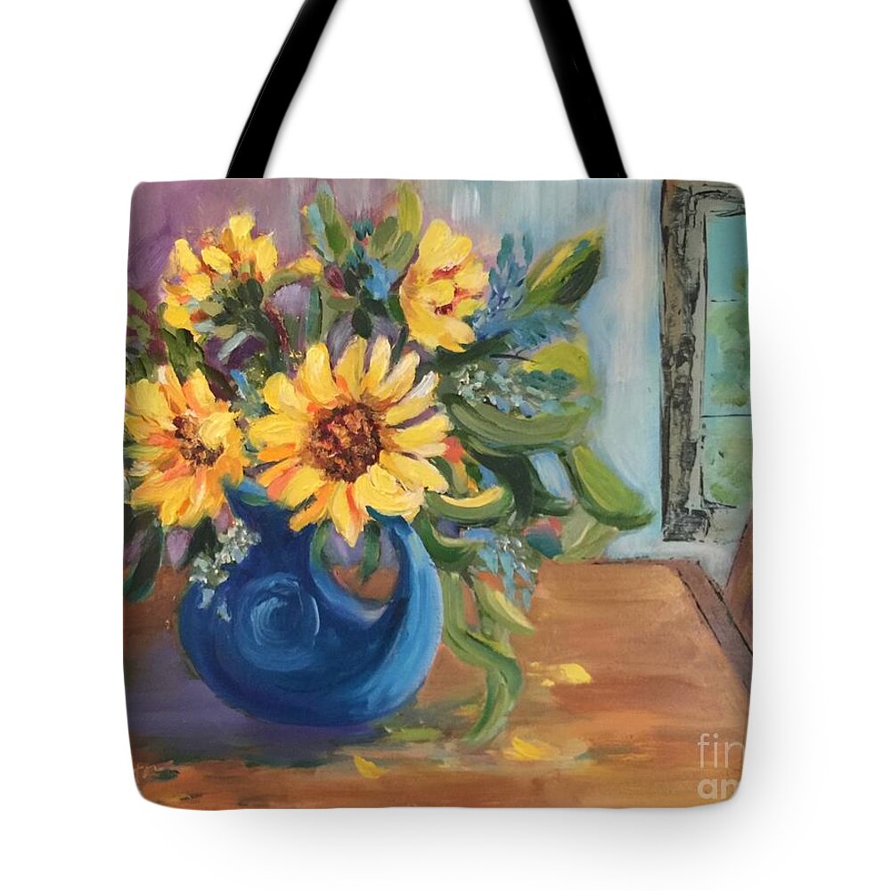 Daisies Tote Bag featuring the painting Proud to Be Here by Patsy Walton