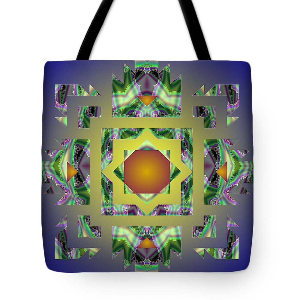Psychedelic Tote Bag featuring the digital art Psychedelic Mandala 002 A by Larry Capra