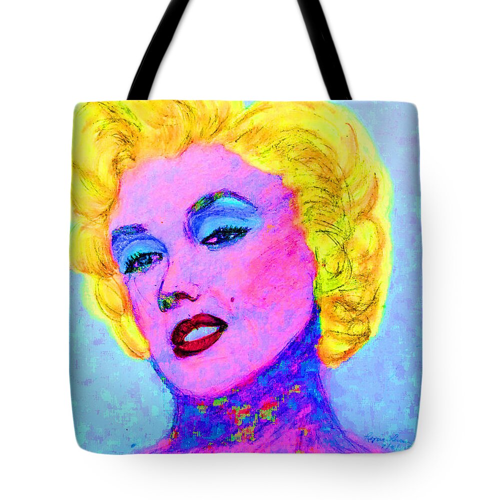 Pop Art Tote Bag featuring the drawing Psychedelic Marilyn by Lyric Lucas
