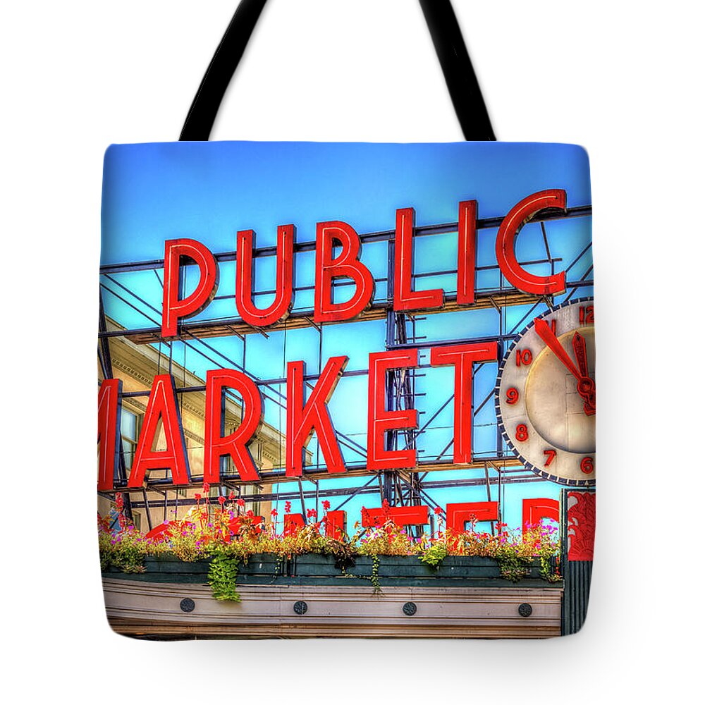 Pike Place Tote Bag featuring the photograph Public Market at Noon by Spencer McDonald