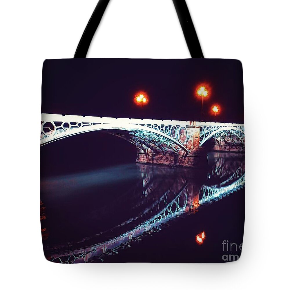 Bridge Tote Bag featuring the mixed media Puente de Triana by HELGE Art Gallery
