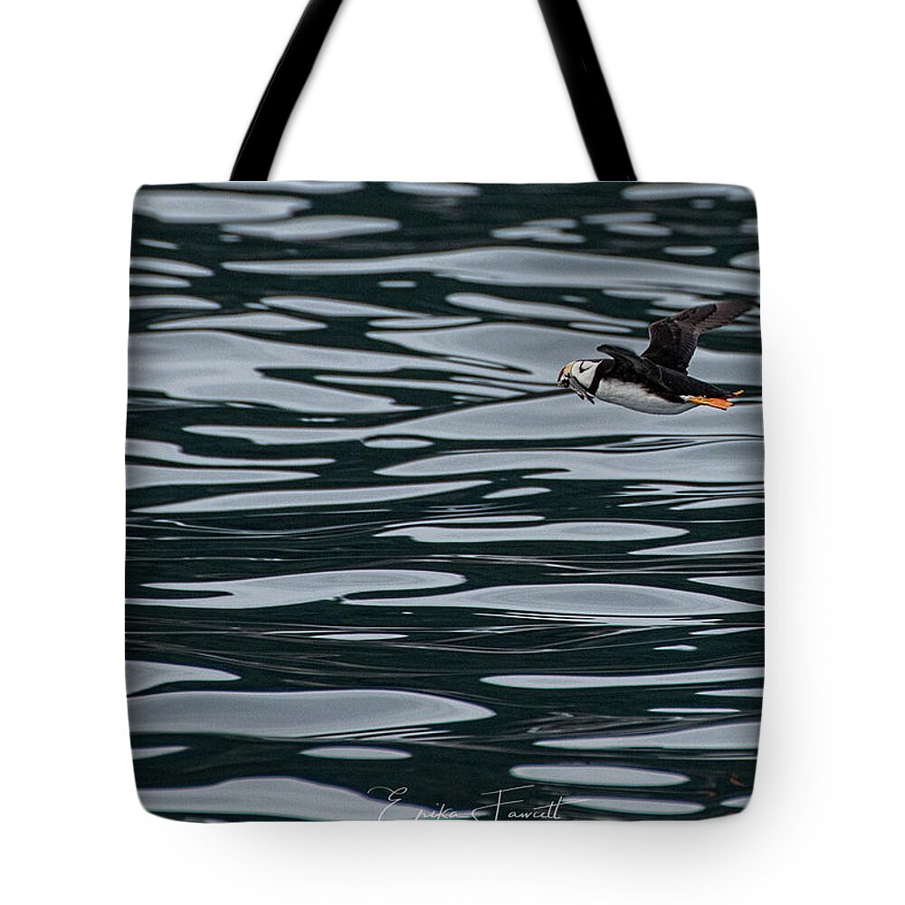 Puffin Tote Bag featuring the photograph Puffin with Dinner by Erika Fawcett