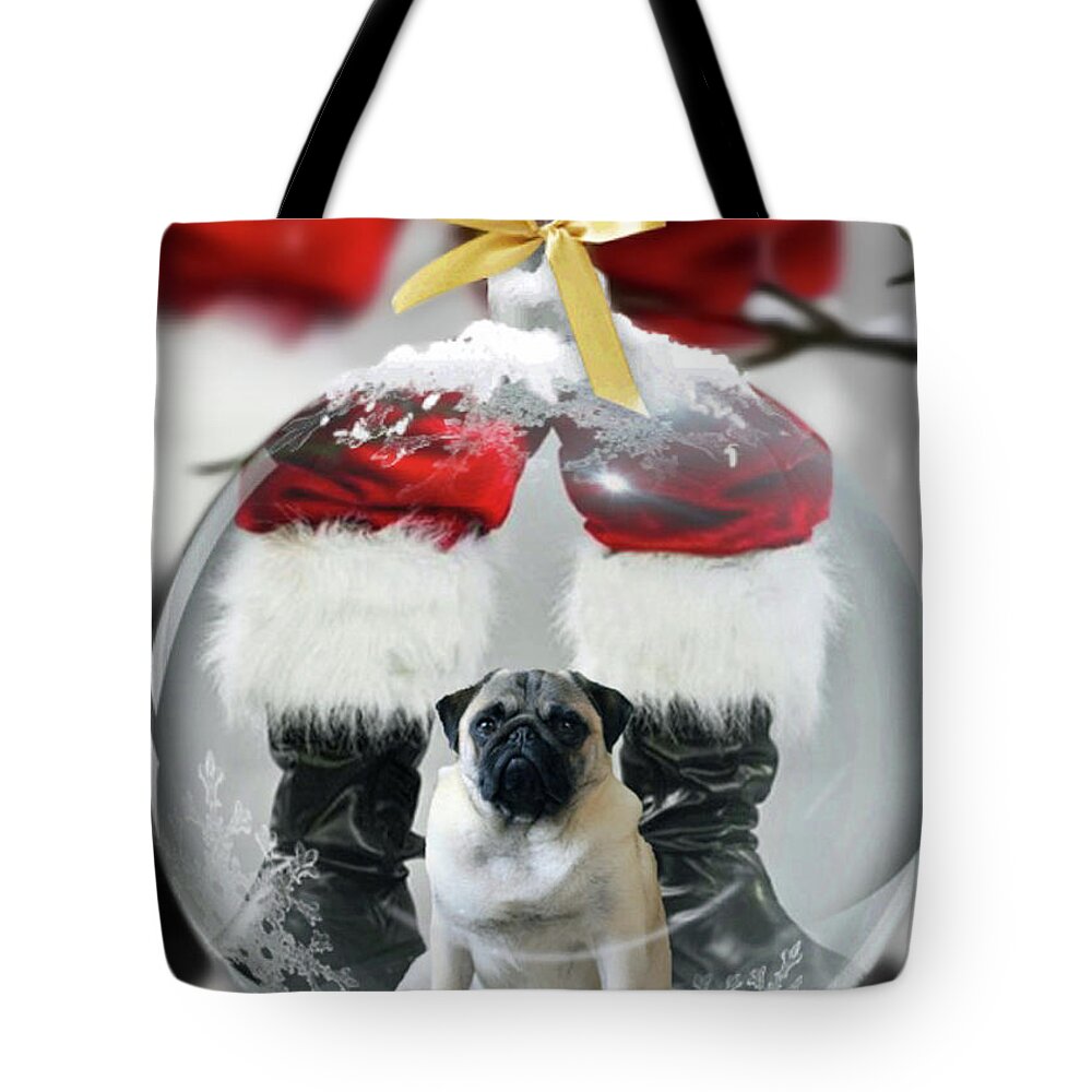 Pug Tote Bag featuring the photograph Pug and Santa by Jackson Pearson