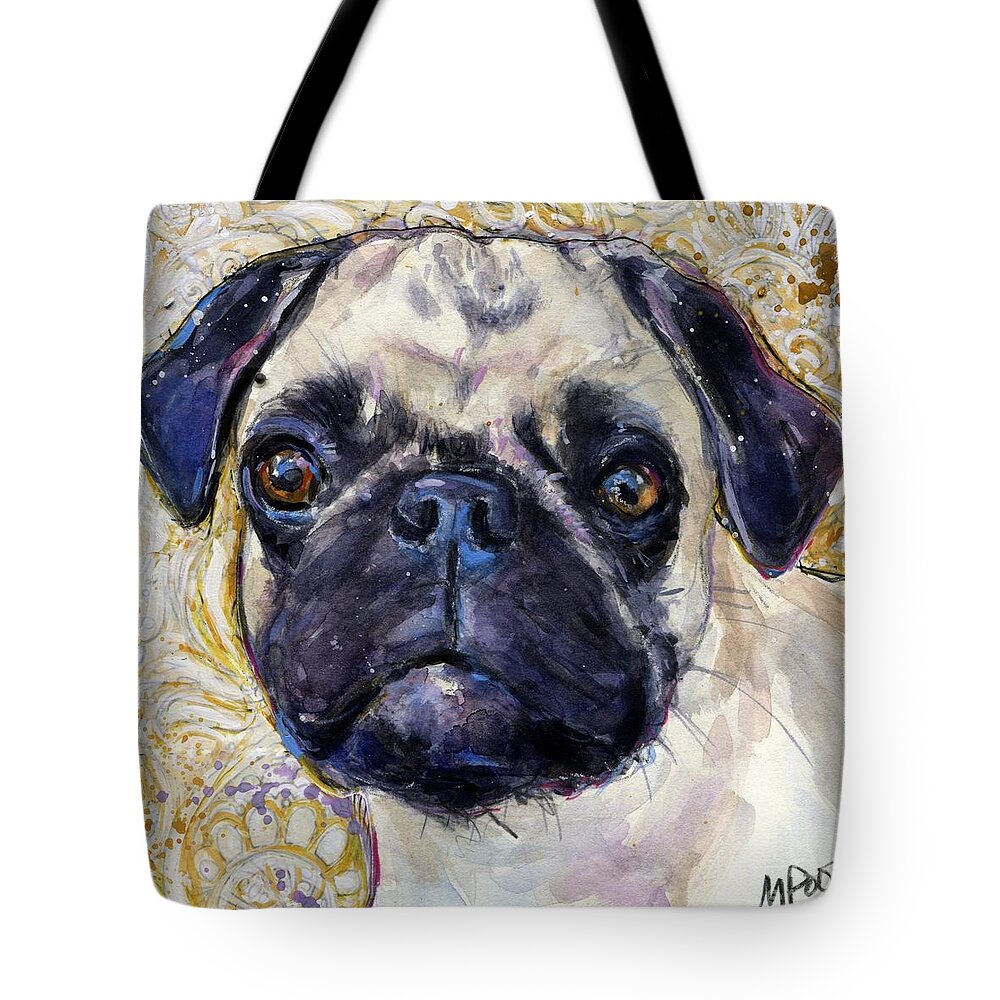 Pug Tote Bag featuring the painting Pug Mug by Molly Poole